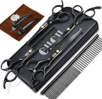 CIICII Dog Grooming Scissors Kit, 7 Inch Professional Pet Grooming Scissors Set with Safety Round Tip (Dogs/Cat Hair Cutting Trimming Thinning Shears with Curved Scissors) for DIY Home Salon (Black) - Image 9