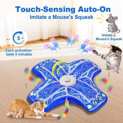 Qraxond hide and seek electronic cat toy side view highlighting the three speed indicator lights.