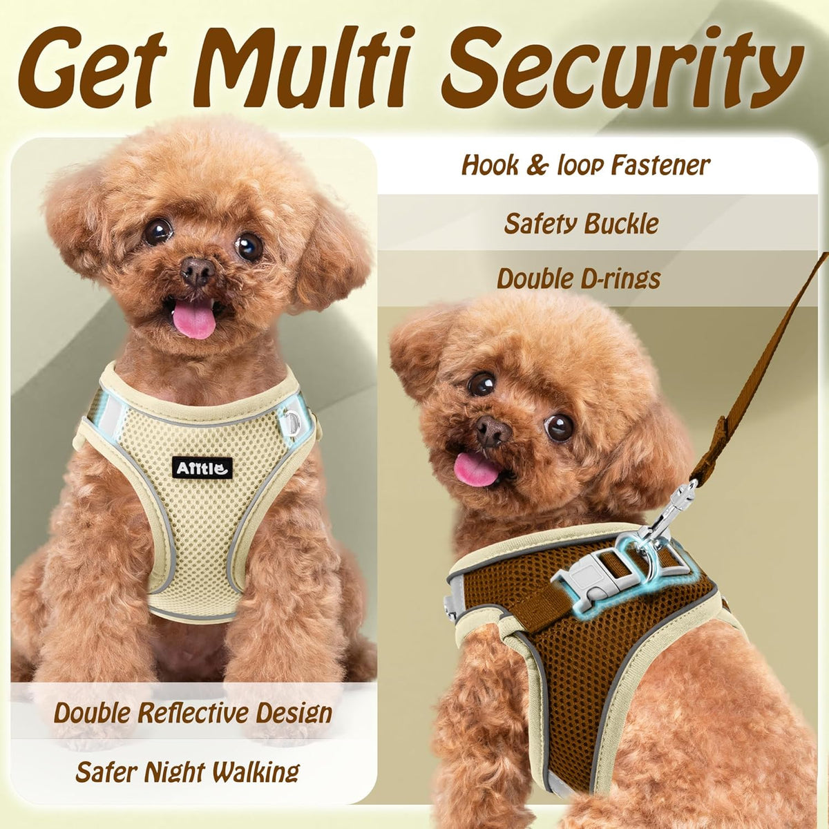 Aiitle lightweight all weather puppy harness vest in beige and brown color scheme