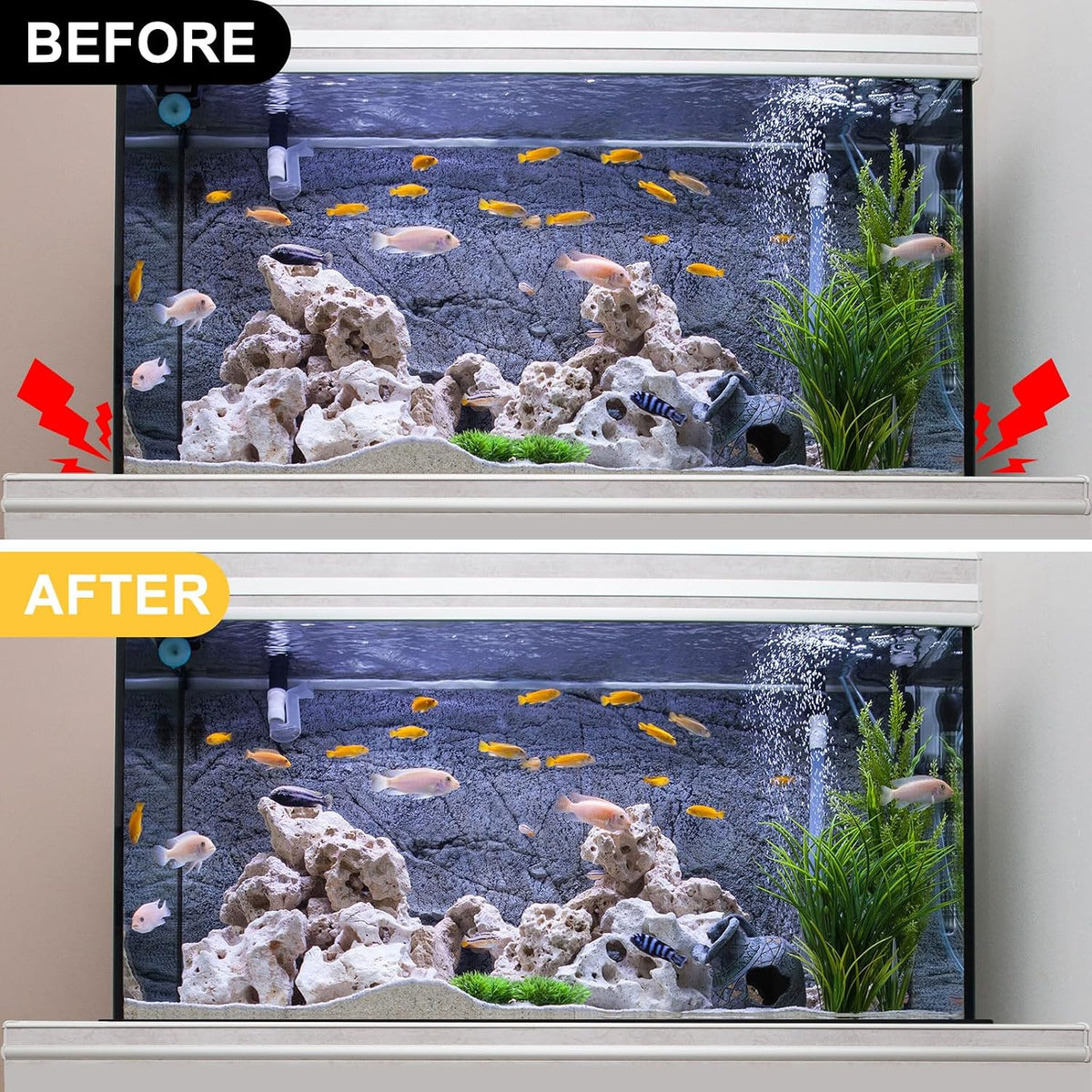 Side angle view demonstrating the thickness of the durable protective mat under a fish tank.