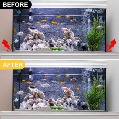 Side angle view demonstrating the thickness of the durable protective mat under a fish tank.