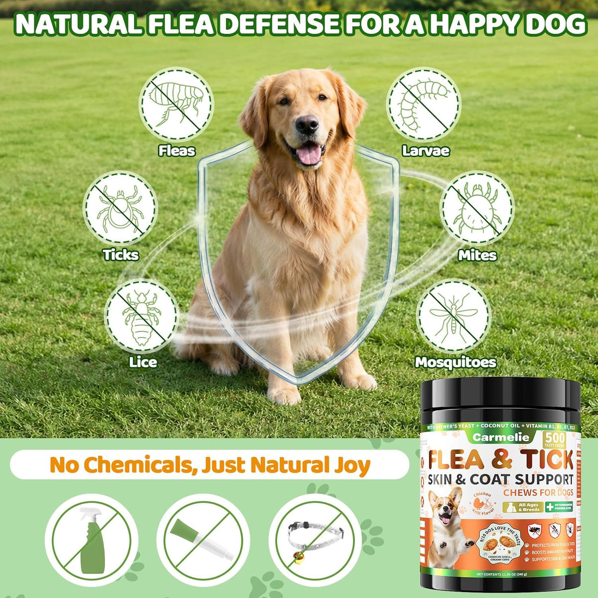 Five hundred count bottle of Supa Paws oral flea supplement for all breeds.