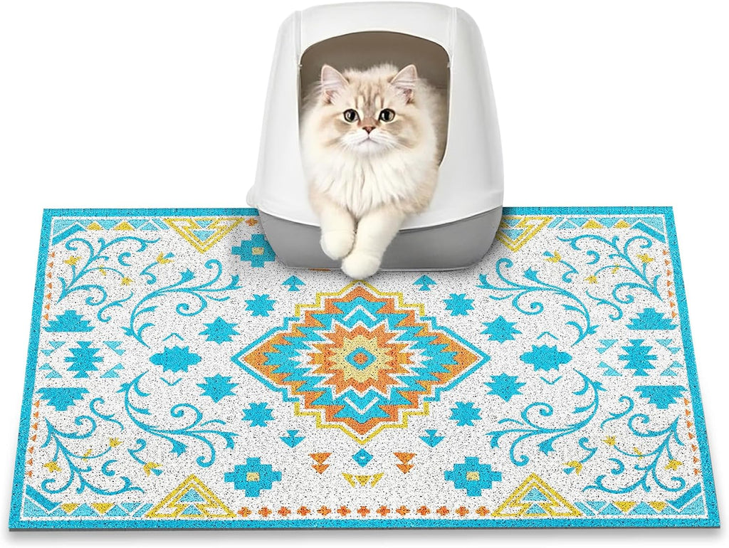 Cat Litter Mat, 24" x 16" Litter Box mat, Upgrade Non-Slip Kitty Litter mat, Traps 100% Litter, Soft on Kitty Paws, Easy Clean for Scatter Control, Bohe cat Food mat, Urine Waterproof - Image 9