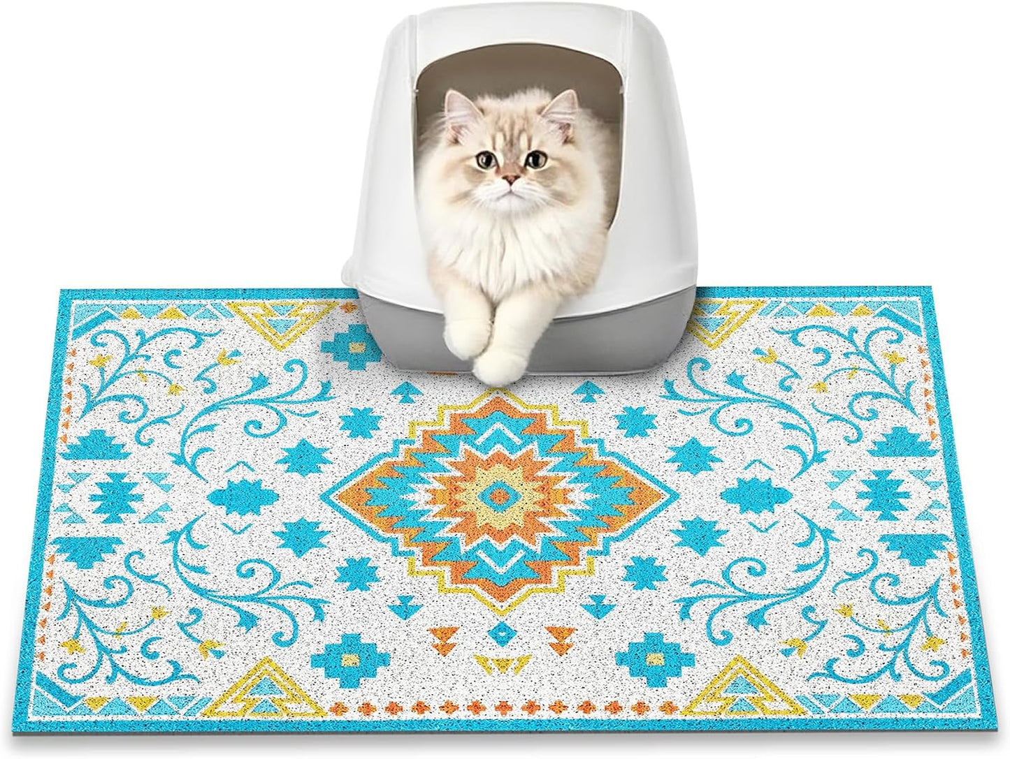 Cat Litter Mat, 24" x 16" Litter Box mat, Upgrade Non-Slip Kitty Litter mat, Traps 100% Litter, Soft on Kitty Paws, Easy Clean for Scatter Control, Bohe cat Food mat, Urine Waterproof - Image 9