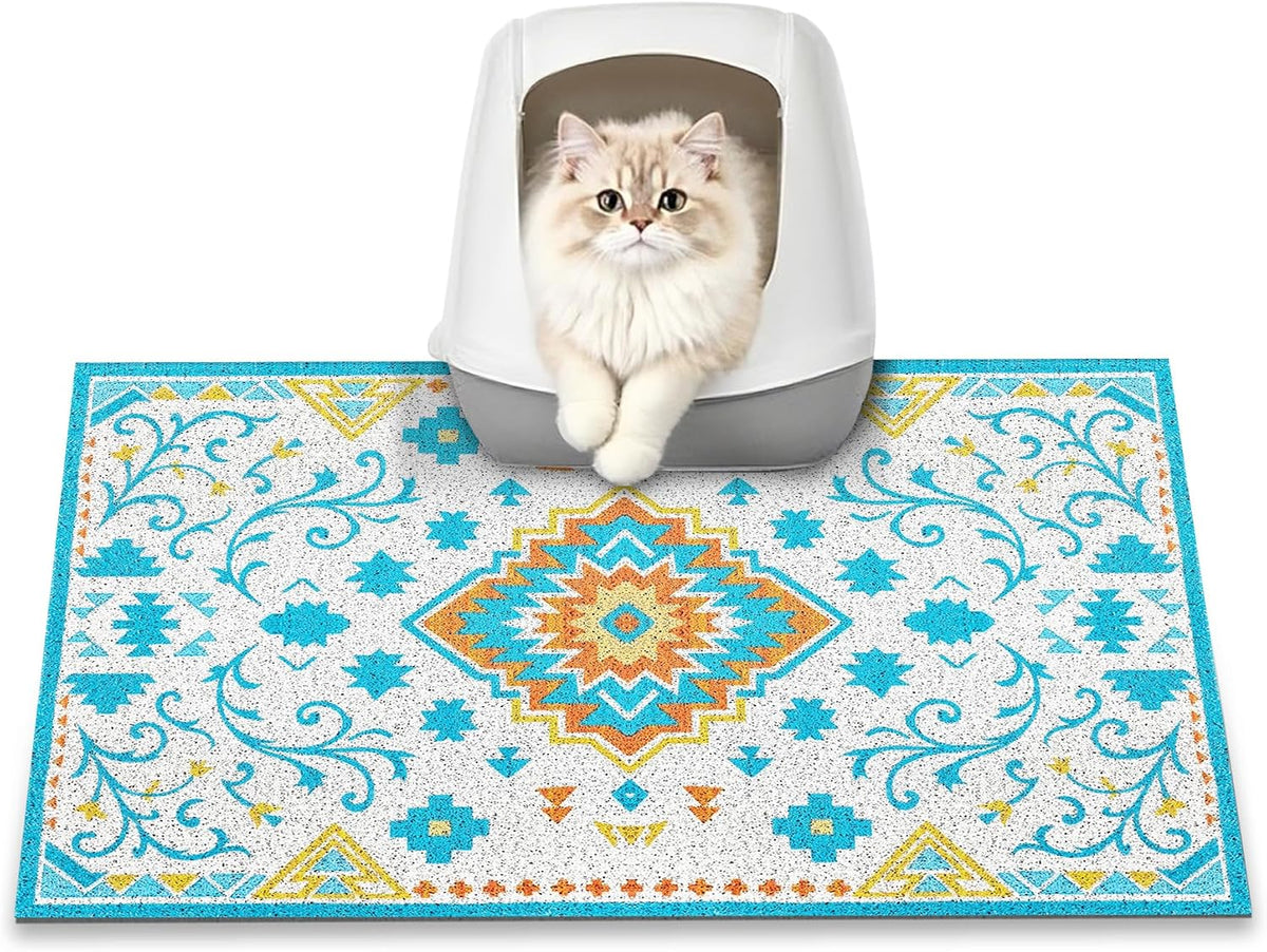 Cat Litter Mat, 24" x 16" Litter Box mat, Upgrade Non-Slip Kitty Litter mat, Traps 100% Litter, Soft on Kitty Paws, Easy Clean for Scatter Control, Bohe cat Food mat, Urine Waterproof - Image 9