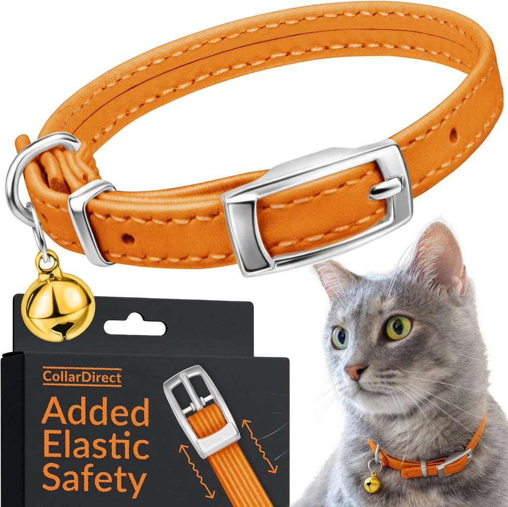 Soft Leather Cat Collar with Safety Elastic Strap - Mint Green - Image 14