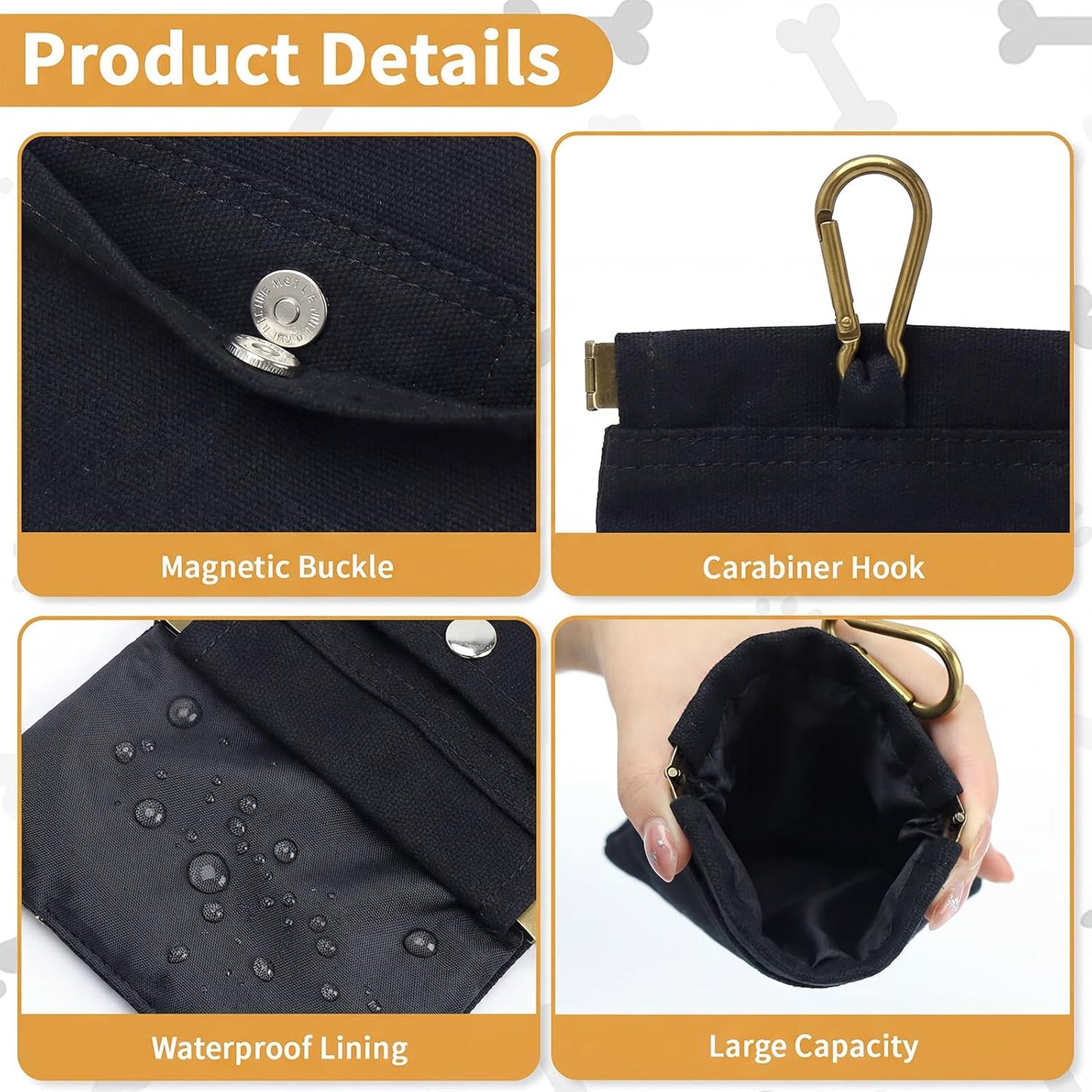 Cosowo waterproof dog walking bag detailing the elastic metal automatic closing mechanism