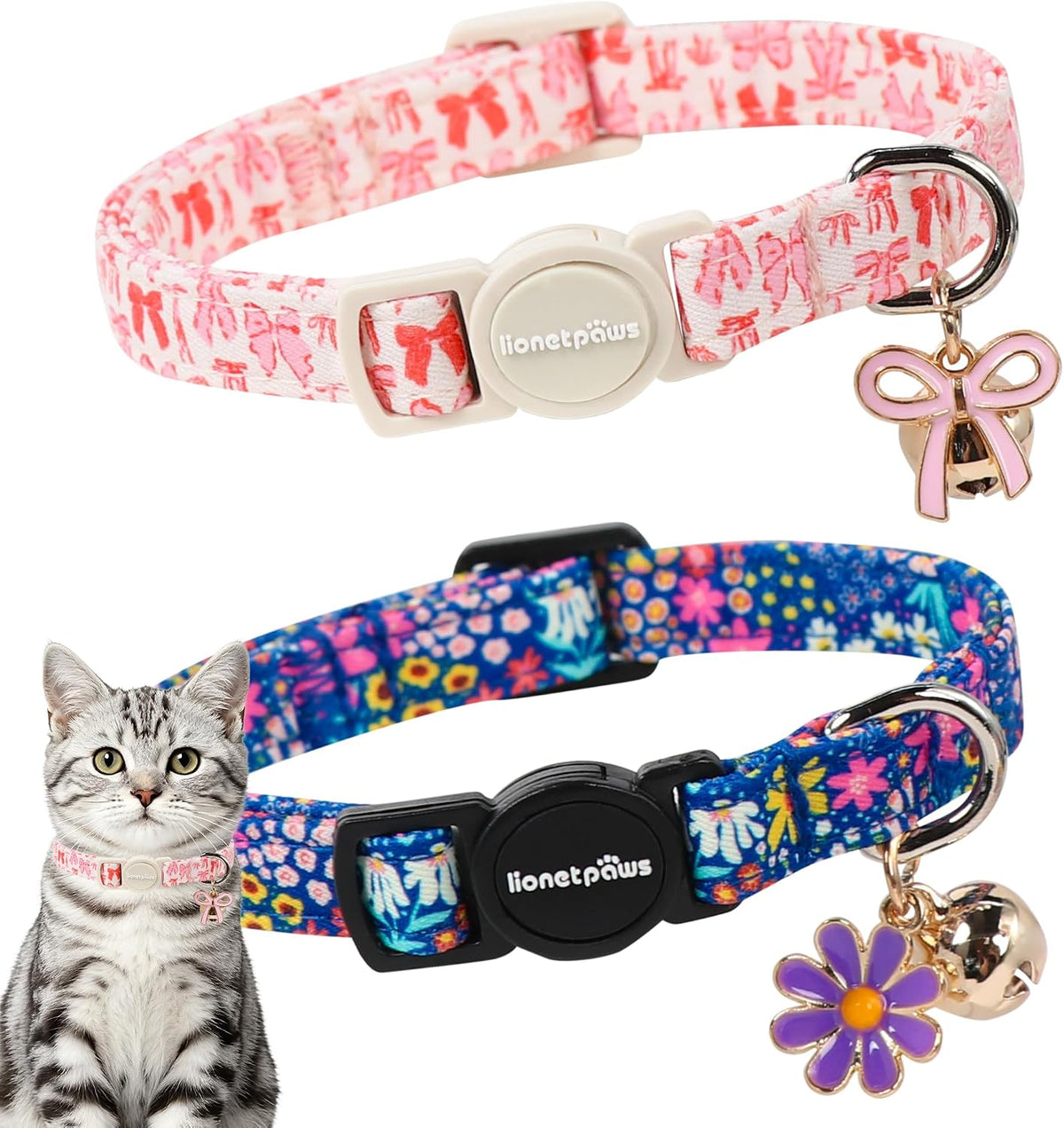 LIONET PAWS 2 Pack Breakaway Summer Cat Collars, Cute Soft Cotton Blue Beach Themed Kitten Collars with Bell for Boy Girl Cats - Image 15