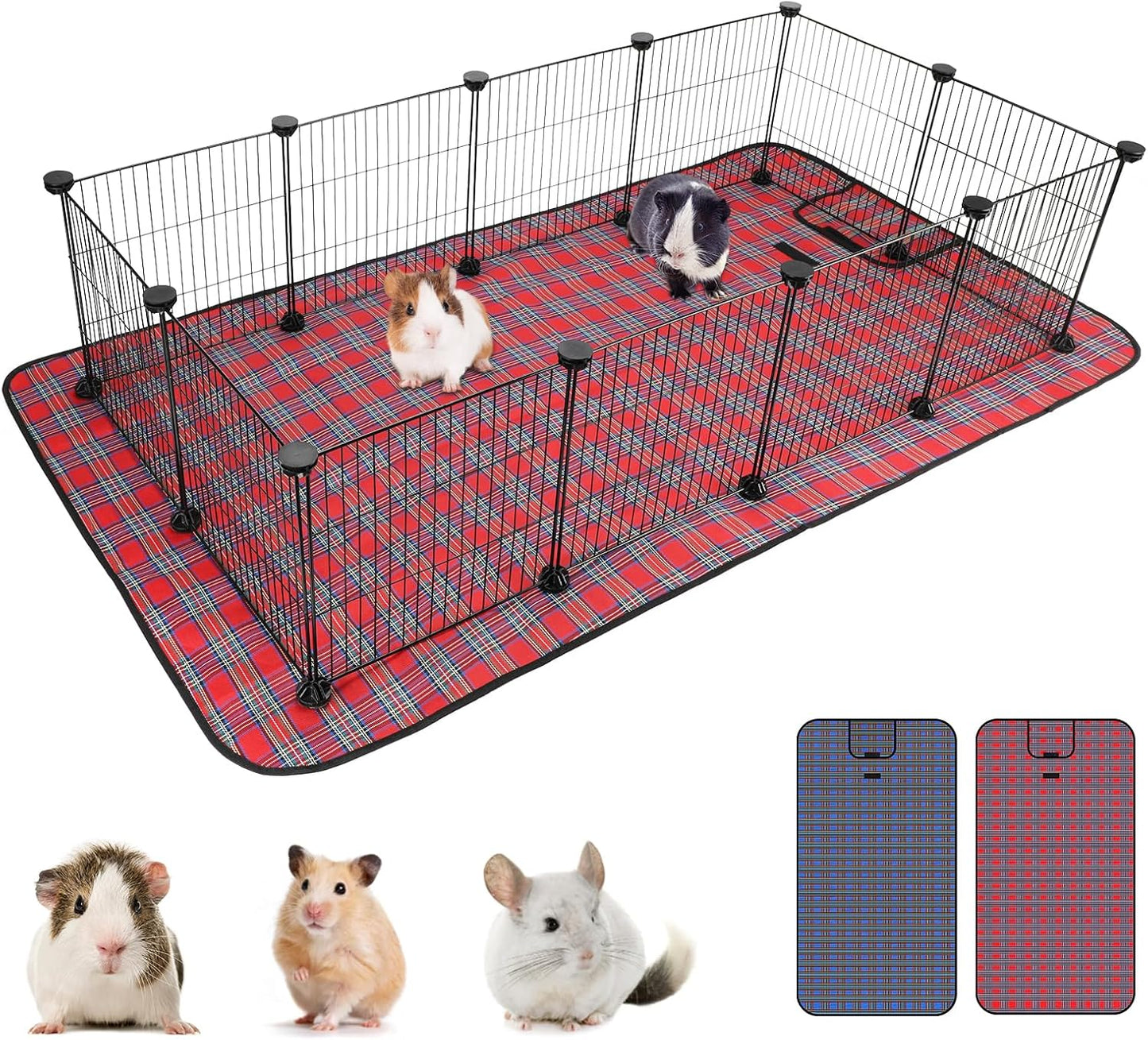 Pet Playpen with Mat, Small Animal Cage with Mat, Guinea Pig Cages, Puppy Pen for Indoors with Colorful Mat, 12 Panels Interior Metal Wire Yard Fence - Image 1