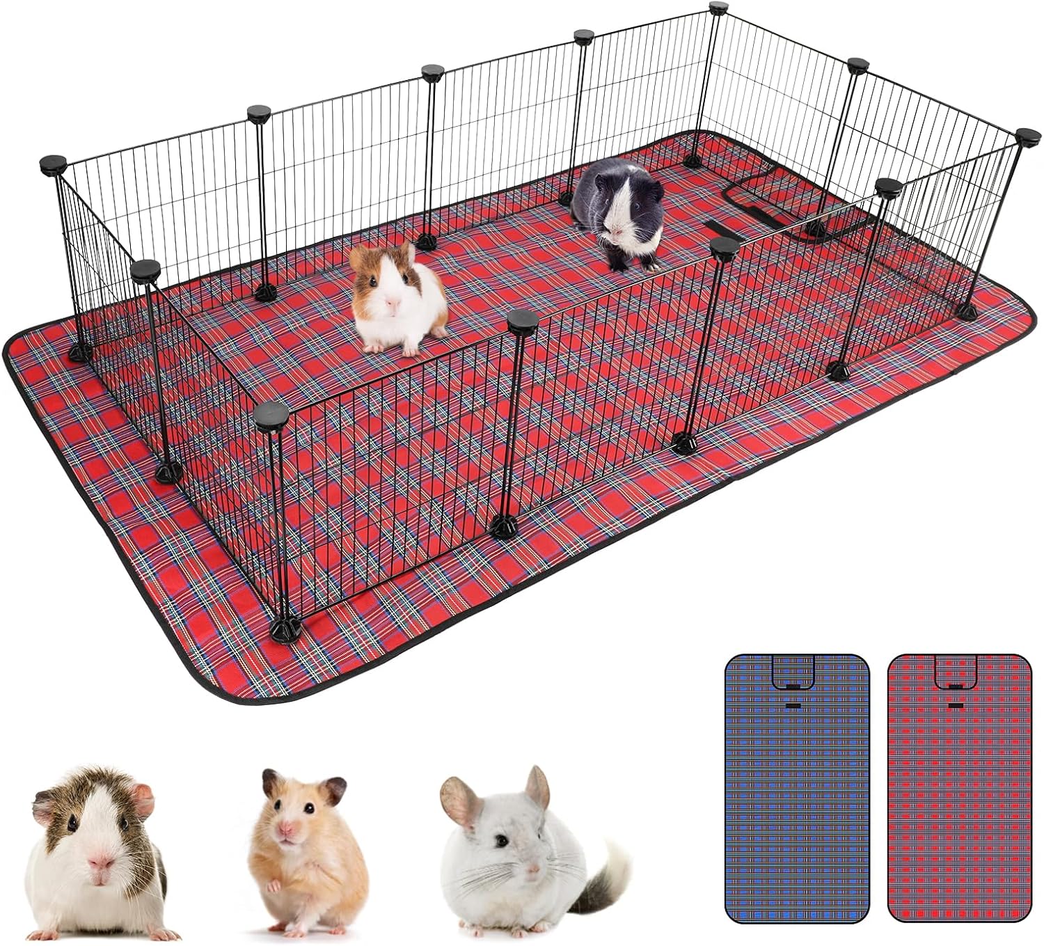 Pet Playpen with Mat, Small Animal Cage with Mat, Guinea Pig Cages, Puppy Pen for Indoors with Colorful Mat, 12 Panels Interior Metal Wire Yard Fence - Image 1