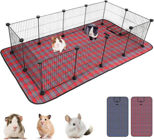 Pet Playpen with Mat, Small Animal Cage with Mat, Guinea Pig Cages, Puppy Pen for Indoors with Colorful Mat, 12 Panels Interior Metal Wire Yard Fence - Image 1