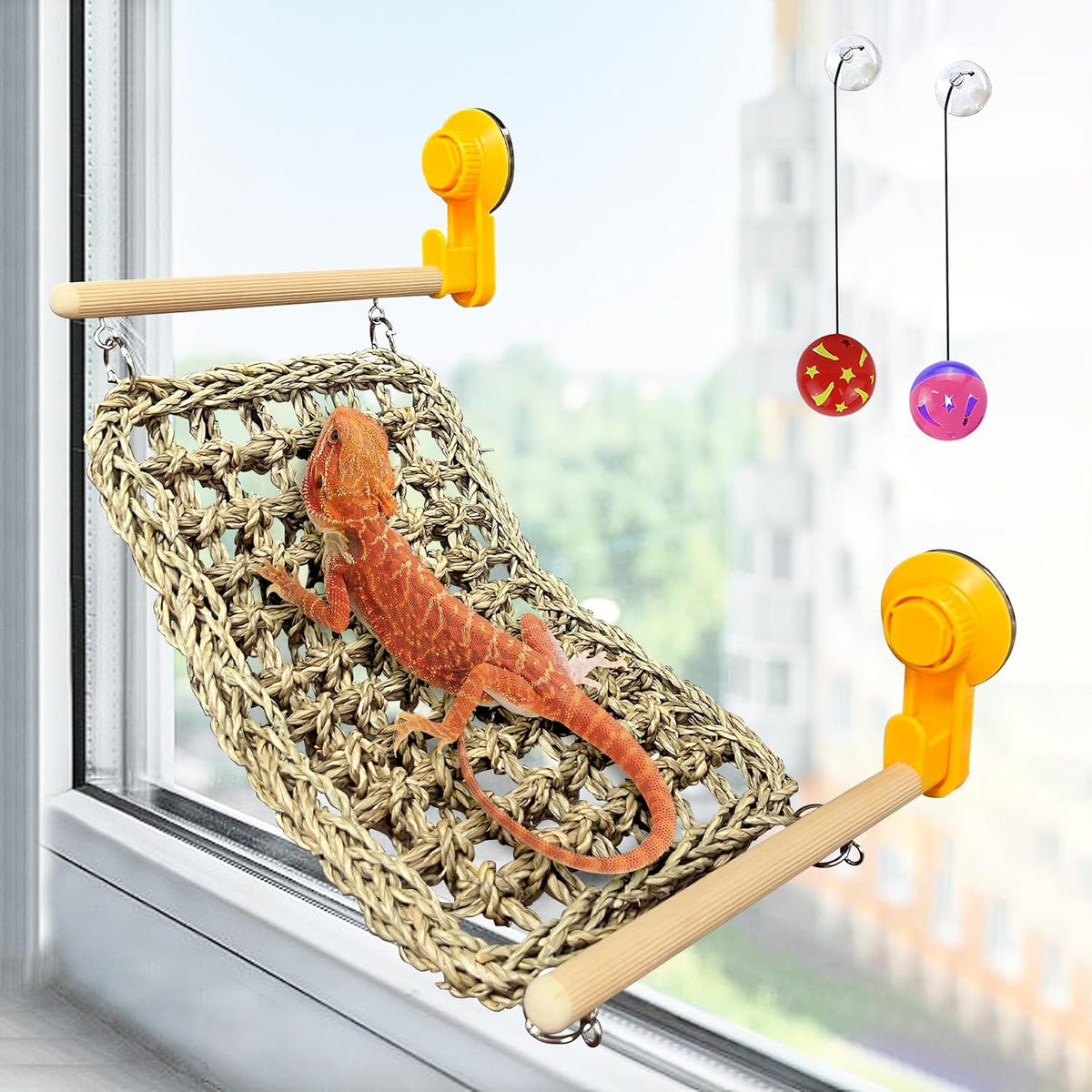 VCEPJH Bearded Dragon Hammock front view installed in a glass reptile enclosure