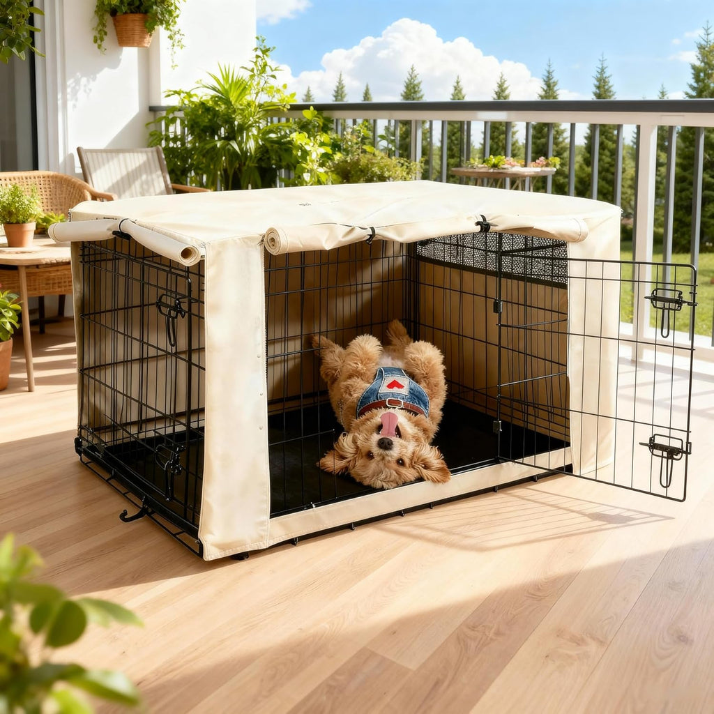 HiCaptain Dog Crate Cover 36.0" L x 23.0" W x 25.0" H with Breathable Mesh, Heavy Duty Kennel Cover, Dual Zippered Panels, Windproof Waterproof(Beige) - Image 11