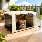 HiCaptain Dog Crate Cover 36.0" L x 23.0" W x 25.0" H with Breathable Mesh, Heavy Duty Kennel Cover, Dual Zippered Panels, Windproof Waterproof(Beige) - Image 11