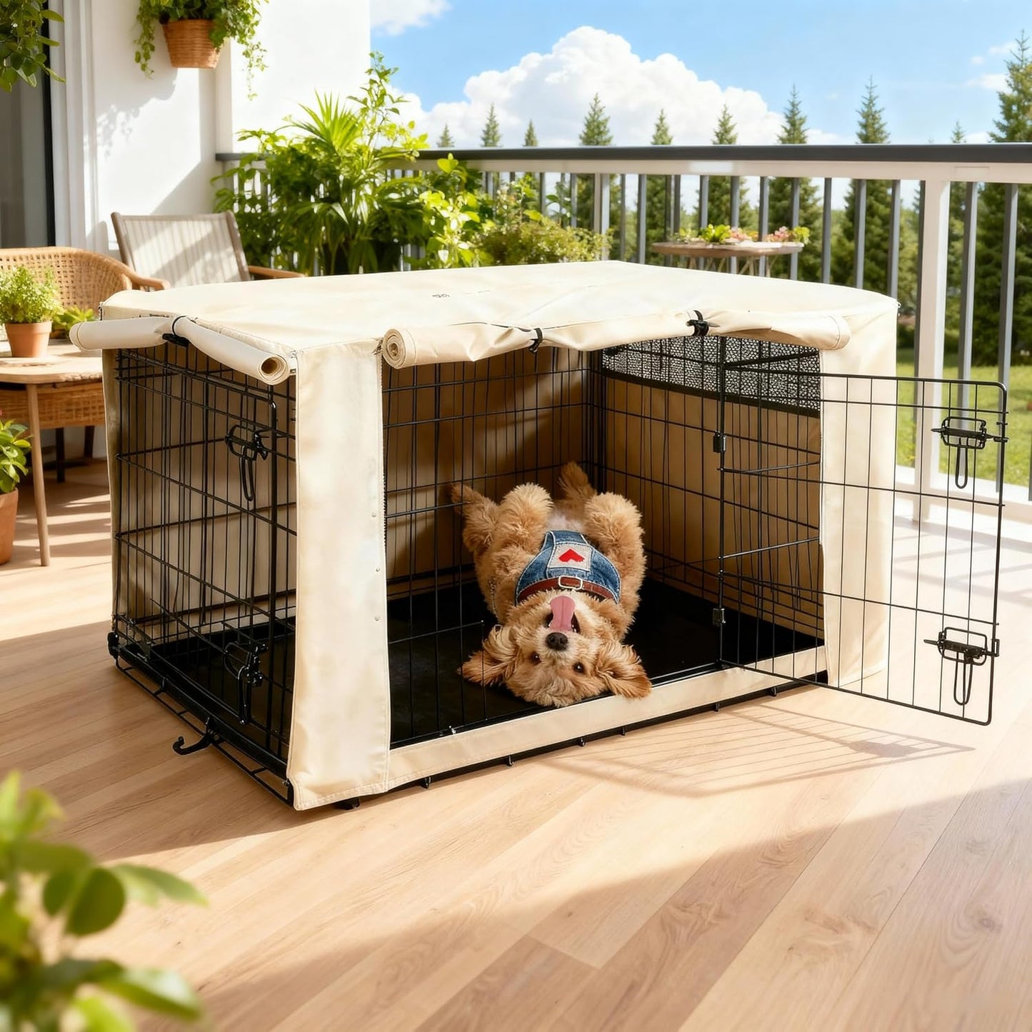 HiCaptain Dog Crate Cover 36.0" L x 23.0" W x 25.0" H with Breathable Mesh, Heavy Duty Kennel Cover, Dual Zippered Panels, Windproof Waterproof(Beige) - Image 11