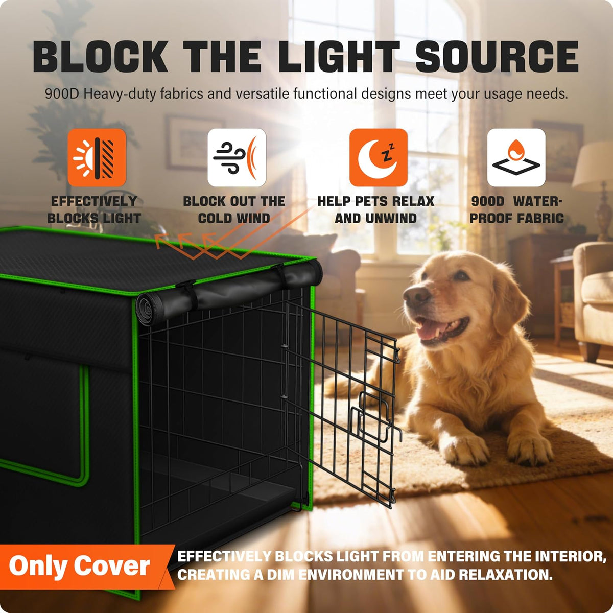 GUYISS heavy-duty blackout dog kennel accessory showing the bottom safety buckle attachment system.