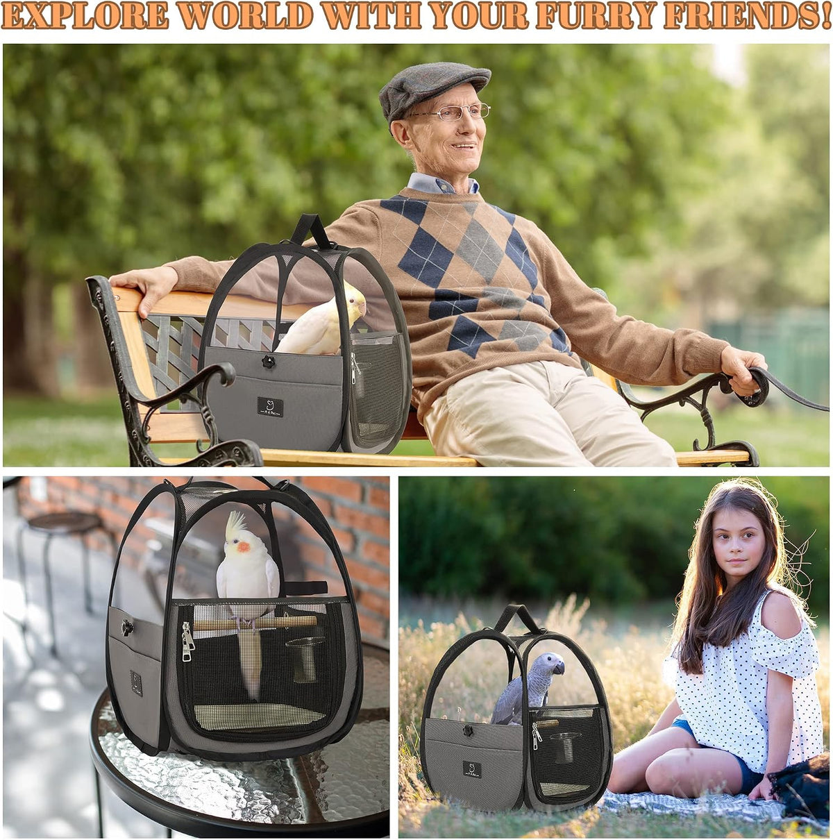 A4Pet portable grey pet carrier being carried by handle