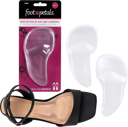 Foot Petals Arch and Ball of Foot Support Cushion front view showing clear gel design.