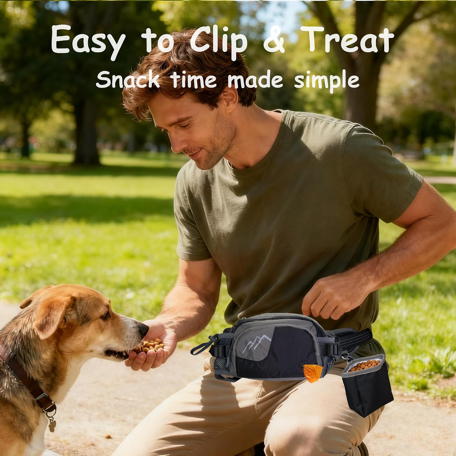 Dog Walking Fanny Pack with Removable Treat Pouch & 2 Retractable 300ml Water Bottle Holders, No Spill Magenetic Clasp - Hands-Free Pouches Training Waist Bag for Dog Owners, Poop Bag Dispenser - Image 4