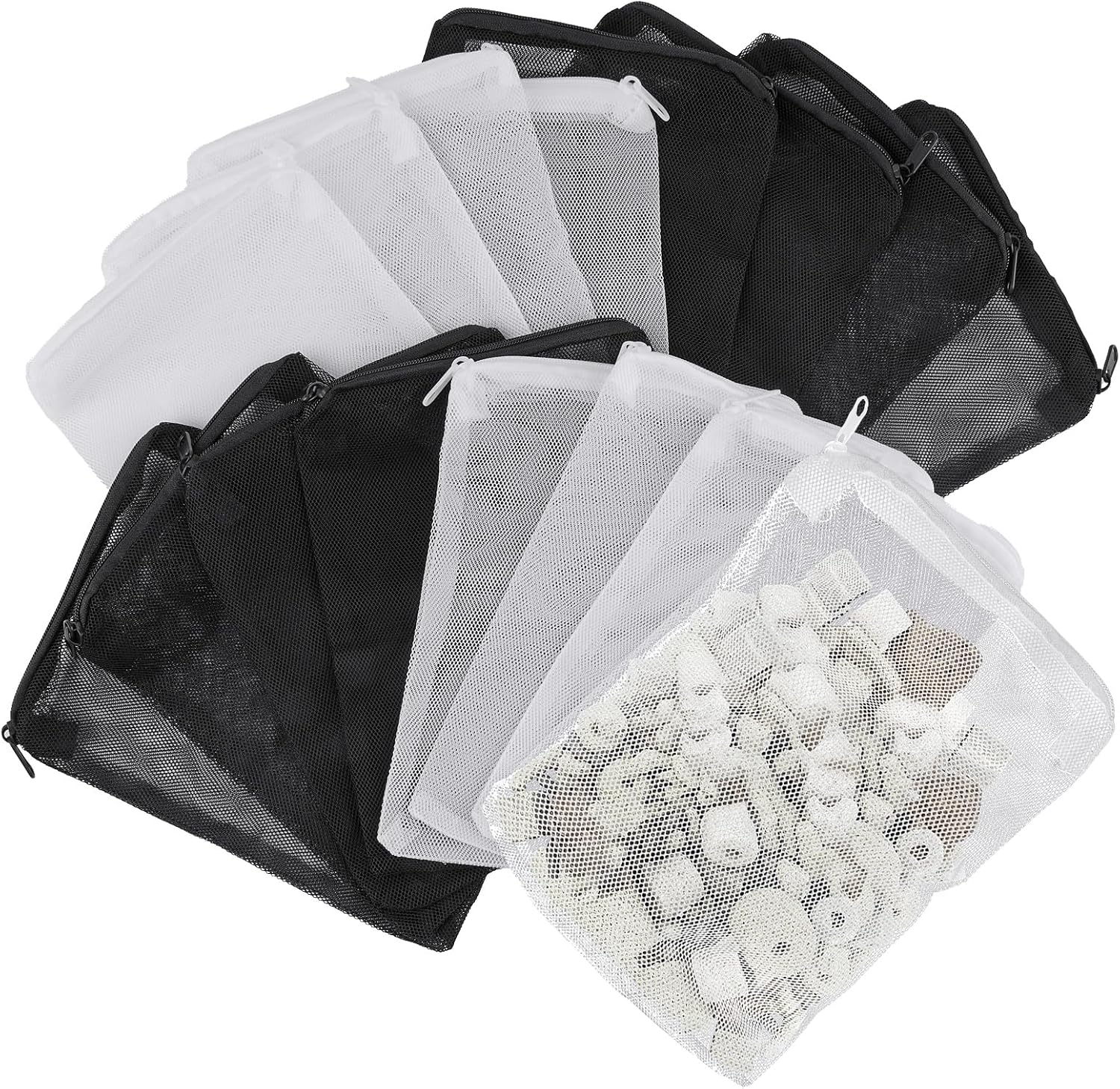 Okxiri Aquarium Filter Media Bags front view showing black and white nylon mesh options for fish tanks.