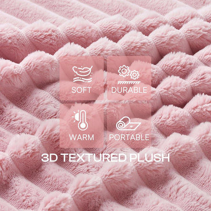 Three pack of premium flannel calming puppy blankets neatly folded on a modern sofa