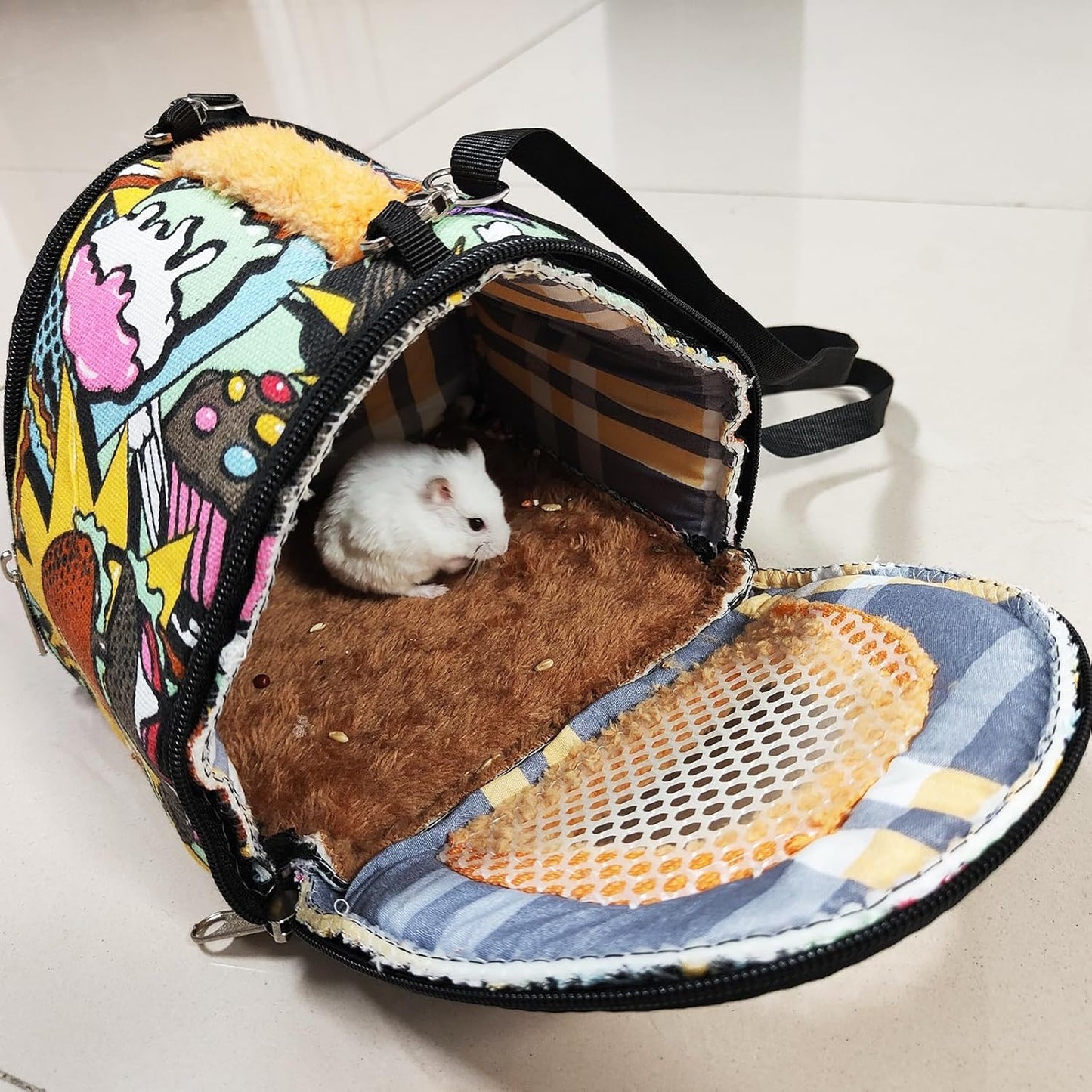 Hamiledyi Hamster Carrier Bag Gerbil Outgoing Travel Pouch Sugar Glider Breathable Carrying Strap with Zipper Suitable for Rat Hamster Mice - Image 3