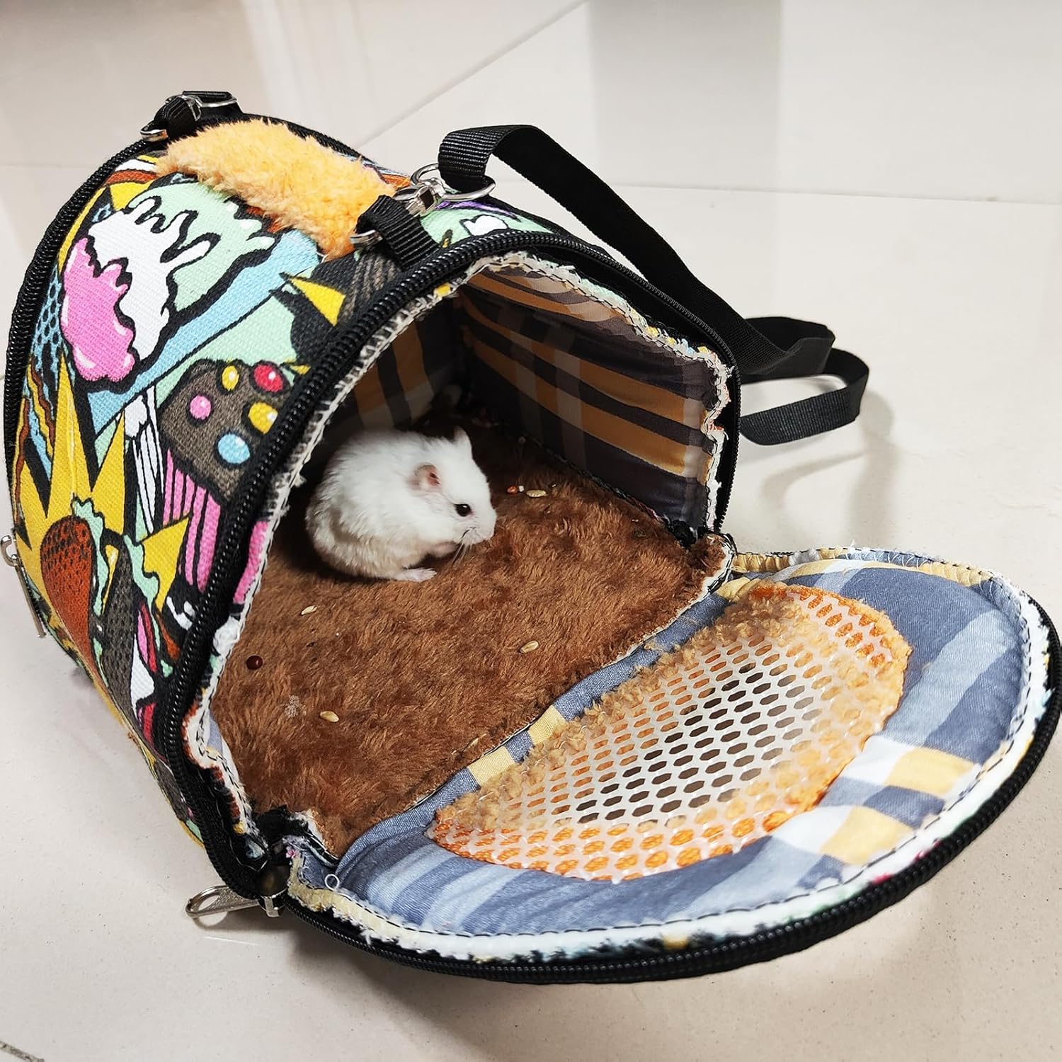 Hamiledyi Hamster Carrier Bag Gerbil Outgoing Travel Pouch Sugar Glider Breathable Carrying Strap with Zipper Suitable for Rat Hamster Mice - Image 3