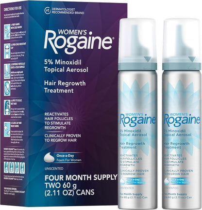 Rogaine for Women 5 Percent Minoxidil Foam front packaging view showcasing hair loss treatment benefits