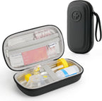 RAIACE asthma inhaler portable case front view showing the sleek black waterproof PU exterior structure.