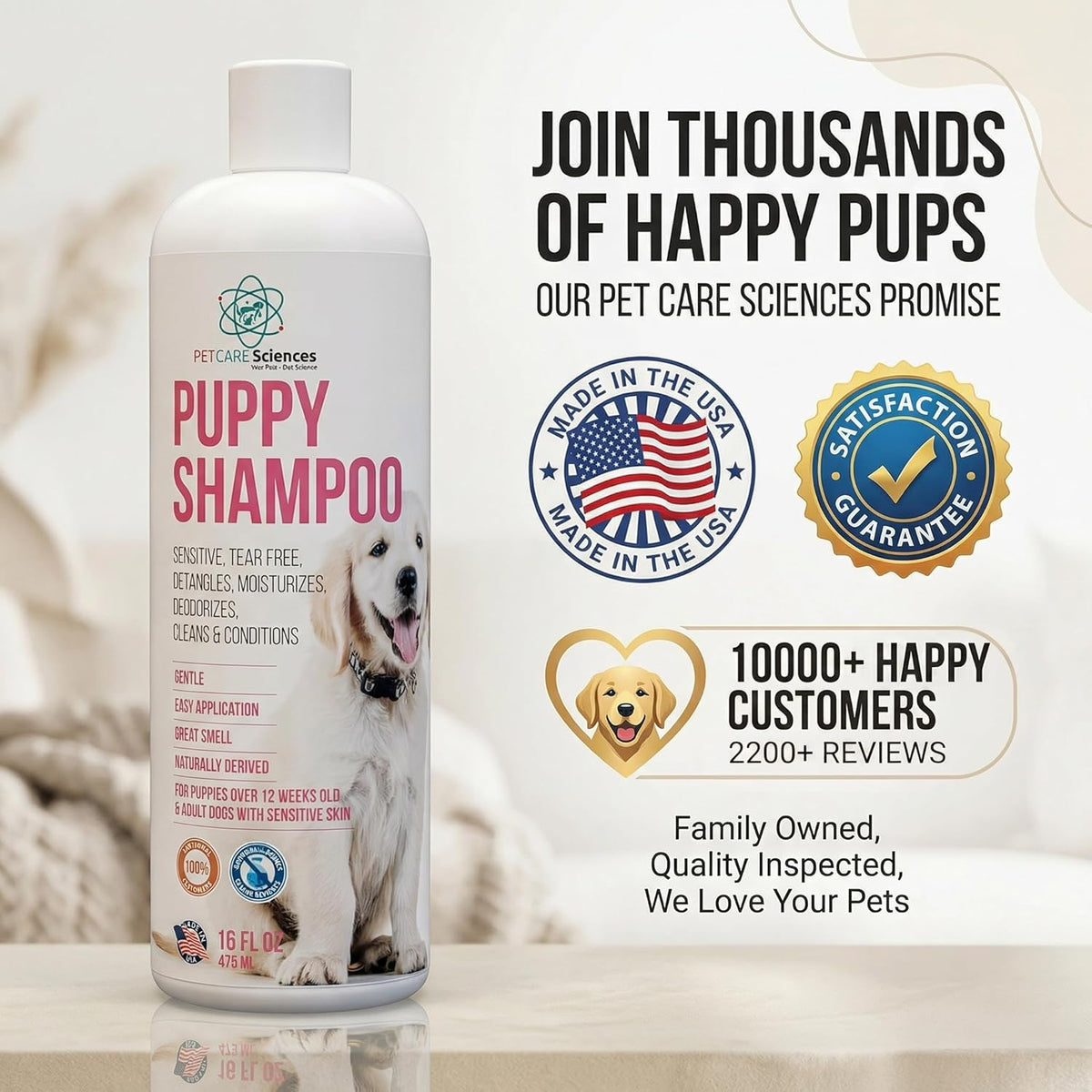Professional grade tearless puppy shampoo for sensitive skin