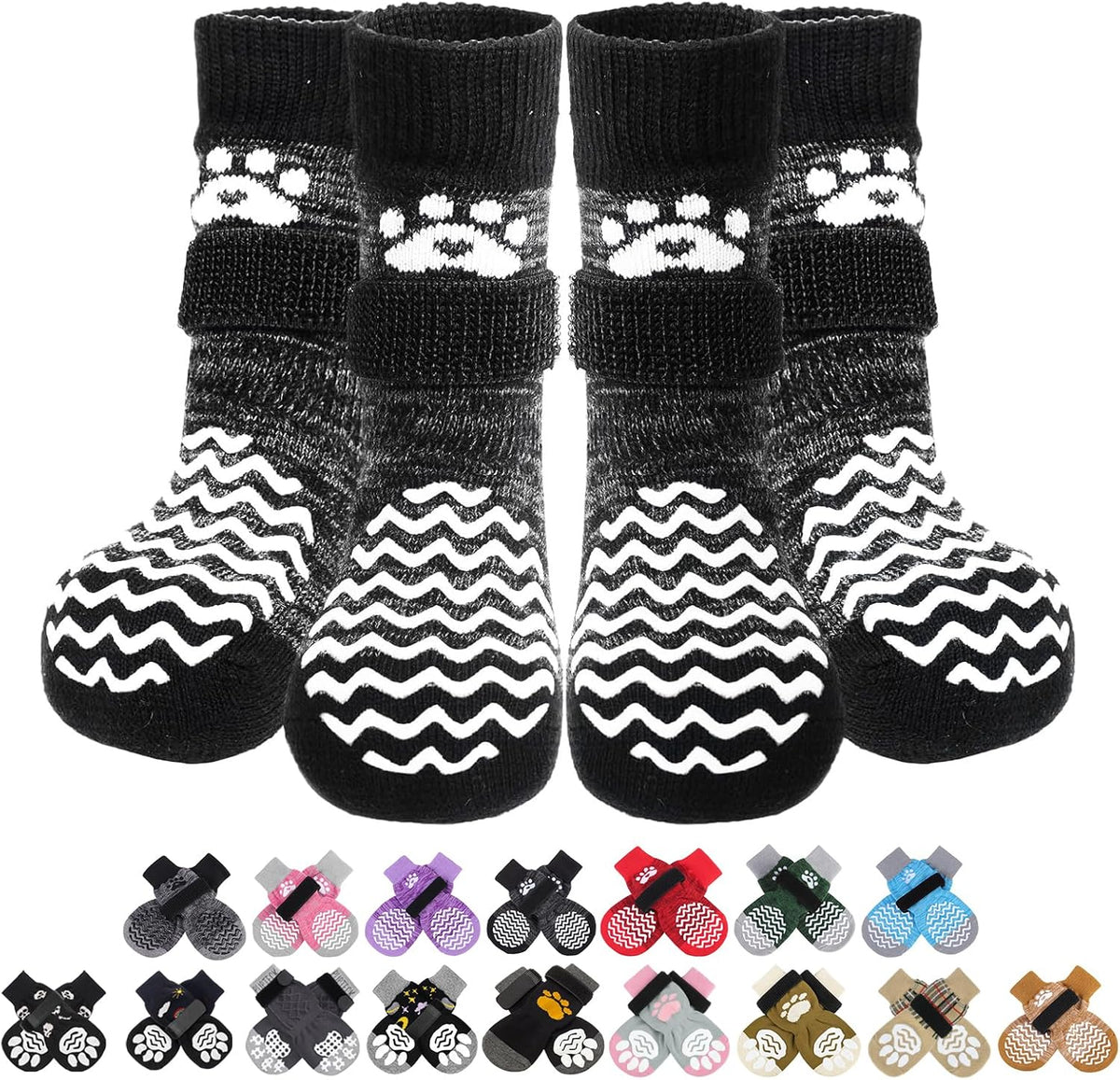 Pupteck anti-slip dog socks with double grippers front view