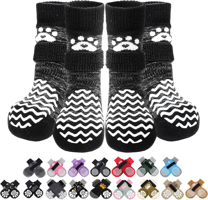 Pupteck anti-slip dog socks with double grippers front view