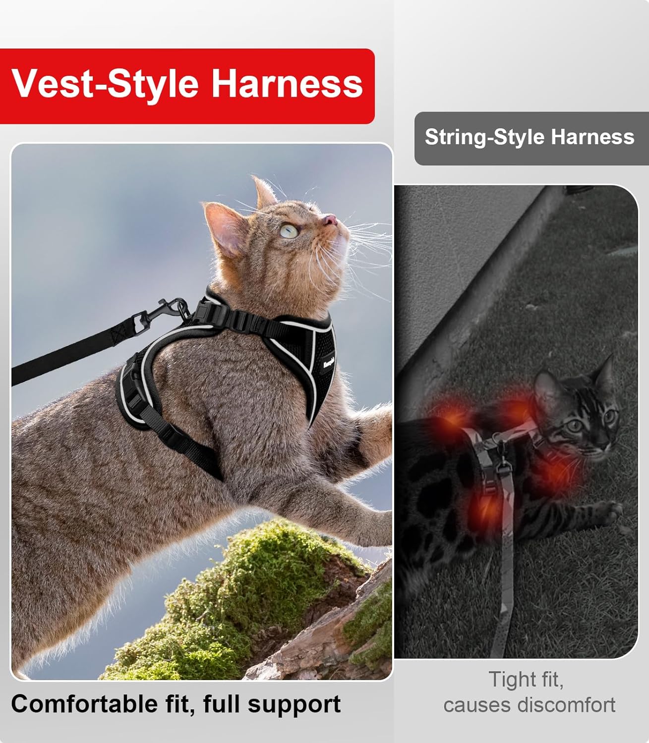 Kaazylab premium feline harness material and double stitched seams.