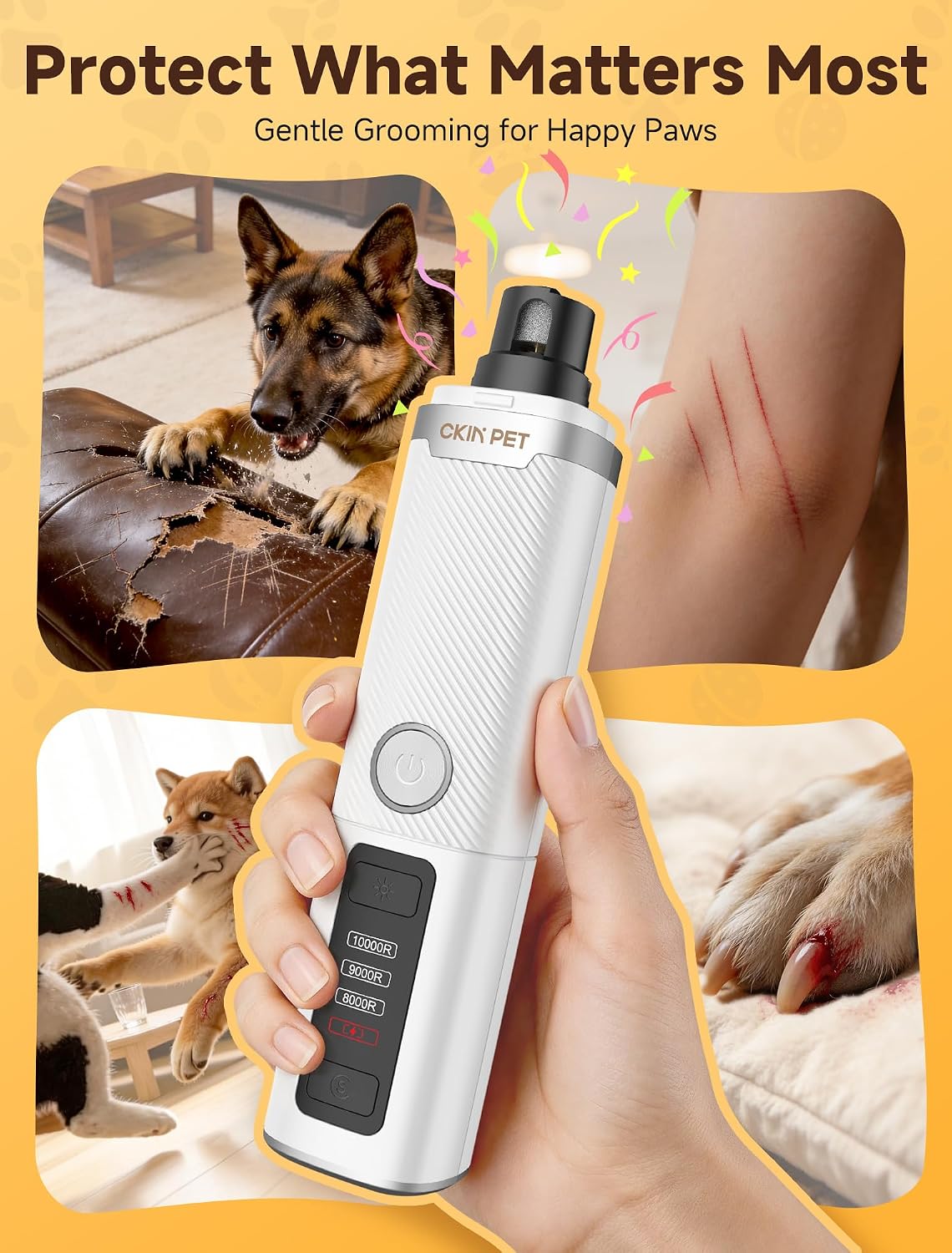 Dog Nail Grinder, Electric Dog Nail Trimmer Quiet with 2 LED Lights, 3-Speed Pet Nail Grinder for Dogs & Cats, Rechargeable 2000mAh Nail Grinder for Small Medium Large Dogs with Light, White - Image 9