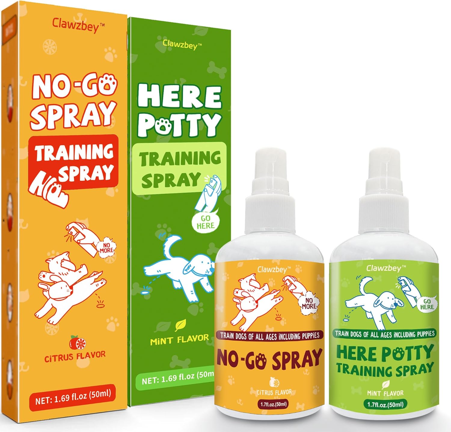 Clawzbey dog potty training spray set front view