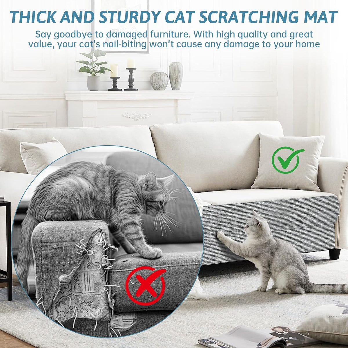 Cat scratch mat protecting a wooden corner from claws