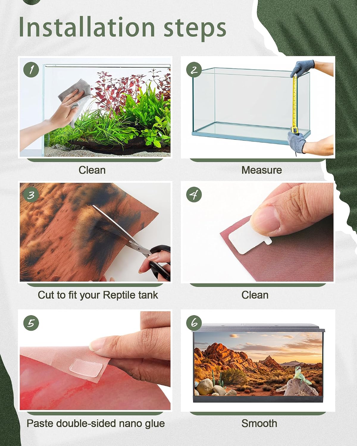 Breling reptile habitat scenery sheet showing the thirty six by eighteen inches sizing layout.