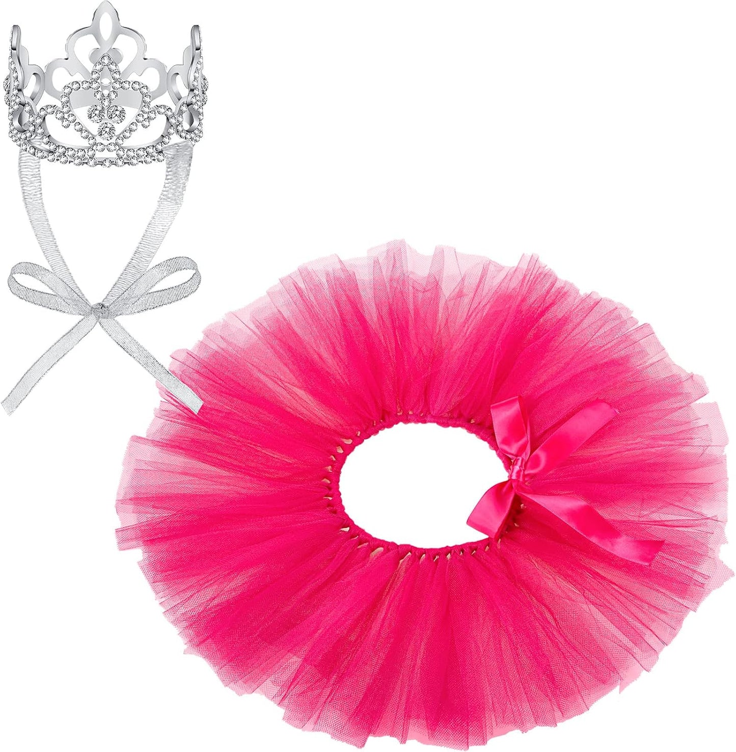 2 Pcs Dog Crown Headband Dog Tutu Dress Set Crystal Rhinestone Tiara Crown Tutu Skirt Pet Dress Costume for Puppy Birthday Party Wedding Photo Prop Costume(X-Large,Rose Red, White) - Image 14