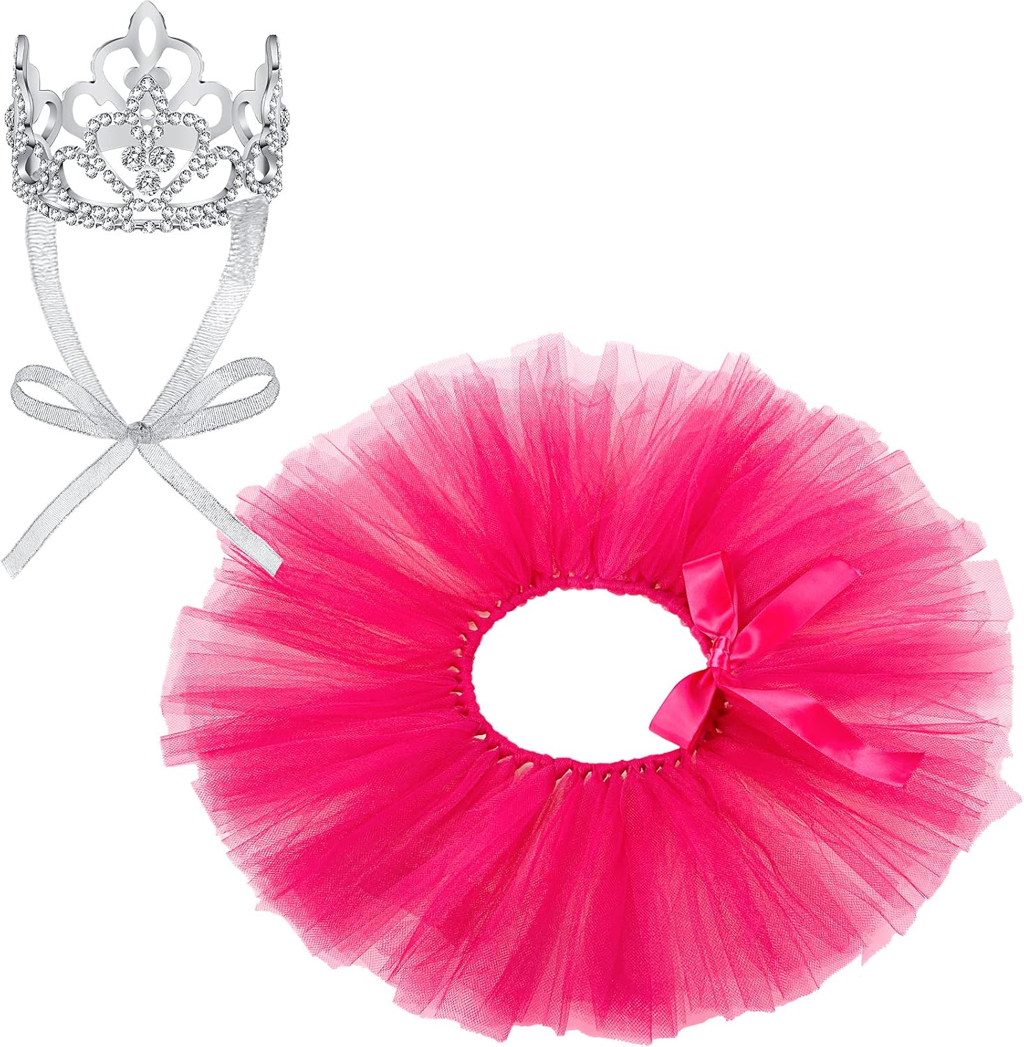 2 Pcs Dog Crown Headband Dog Tutu Dress Set Crystal Rhinestone Tiara Crown Tutu Skirt Pet Dress Costume for Puppy Birthday Party Wedding Photo Prop Costume(X-Large,Rose Red, White) - Image 14