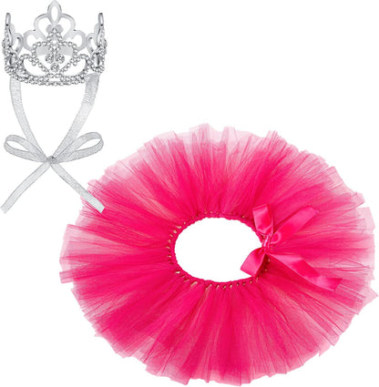 2 Pcs Dog Crown Headband Dog Tutu Dress Set Crystal Rhinestone Tiara Crown Tutu Skirt Pet Dress Costume for Puppy Birthday Party Wedding Photo Prop Costume(X-Large,Rose Red, White) - Image 14