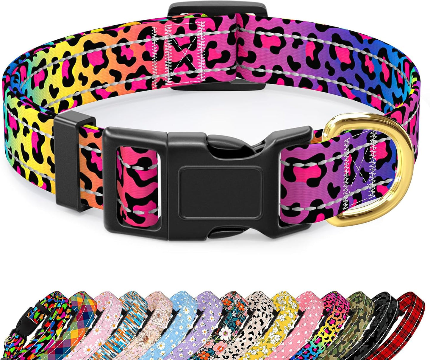 TMOODEL Reflective Leopard Print Dog Collar front view