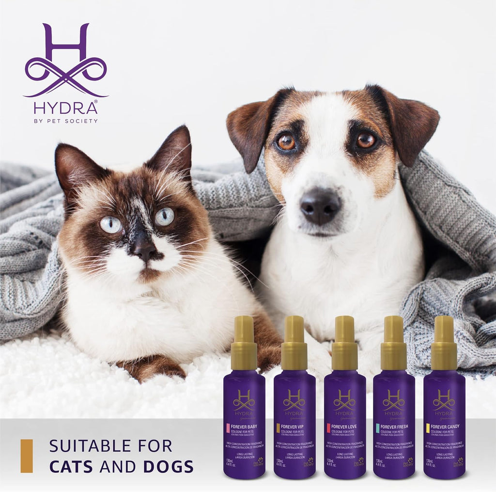 Dry touch pet freshening spray by Hydra for eliminating wet dog smell.