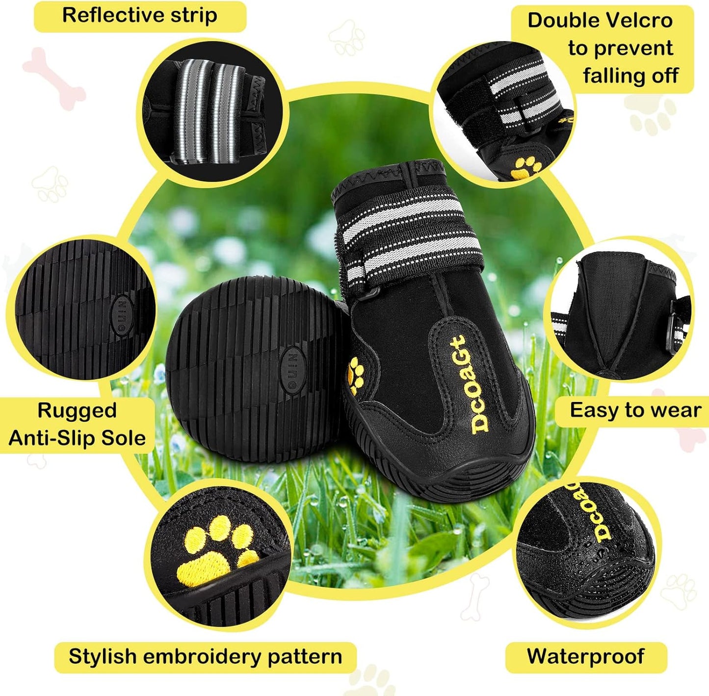 Side view of DcOaGt dog booties with reflective straps
