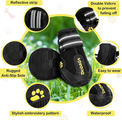 Side view of DcOaGt dog booties with reflective straps