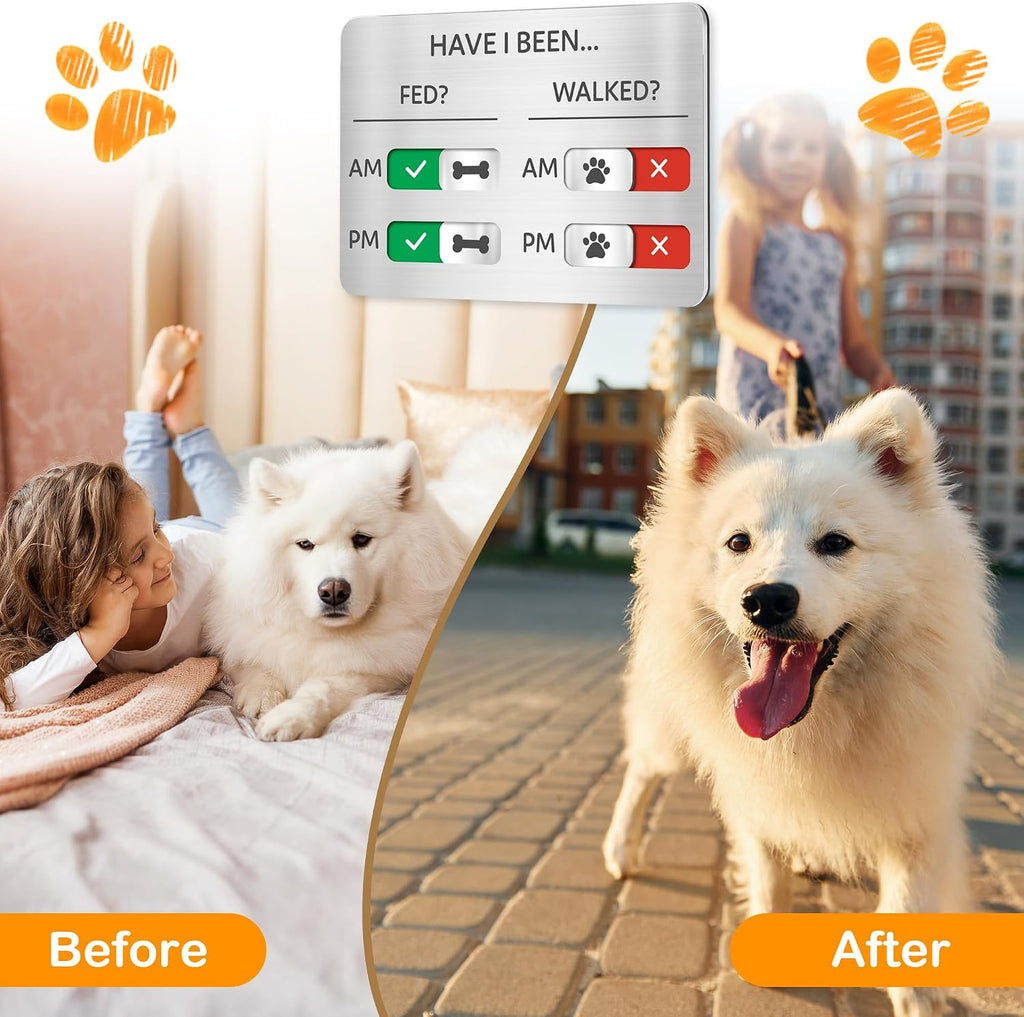 EliteSign wall mounted pet tracker installed near dog bowls using included adhesive tape.