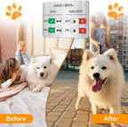 EliteSign wall mounted pet tracker installed near dog bowls using included adhesive tape.