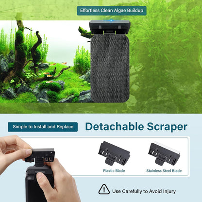 Hygger magnetic glass clean tool being guided smoothly around the corner of a glass fish tank.