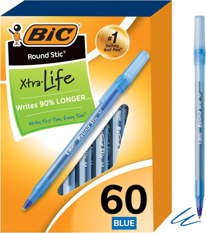 BIC Round Stic Xtra Life Ballpoint Pen with 1.0 mm Medium Point and Consistent Ink Flow, 60-Count in Blue Ink - Image 6