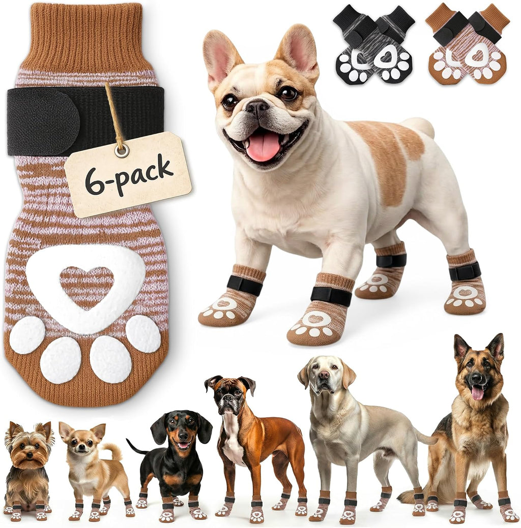 Anti Slip Dog Socks - 6 Pack | Dog Socks to Prevent Paw Licking, Add Traction, Keep Warm & Protect from Hot Pavement | Paw Protection for Senior Dogs for Hardwood Floors | Dog Booties - XL - Image 9