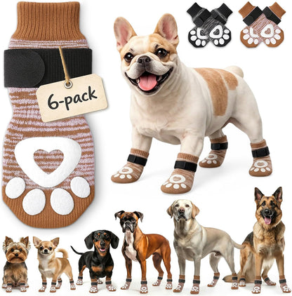 Anti Slip Dog Socks - 6 Pack | Dog Socks to Prevent Paw Licking, Add Traction, Keep Warm & Protect from Hot Pavement | Paw Protection for Senior Dogs for Hardwood Floors | Dog Booties - XL - Image 9